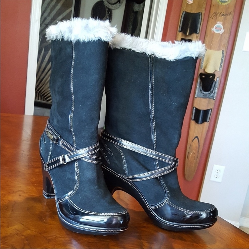 Sueded leather faux fur mid-calf boot